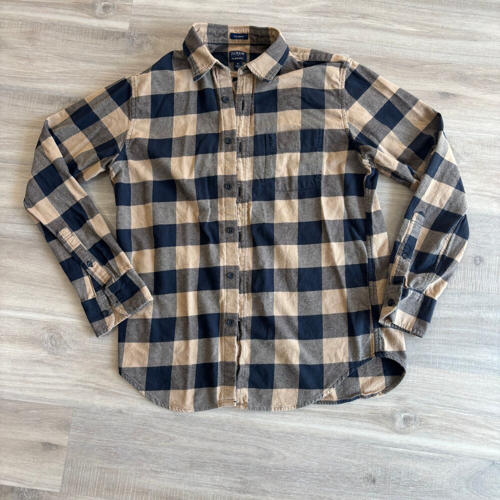 J.Crew Men's Classic Fit Long Sleeve Flannel Shirt Size Medium Plaid Brown Black